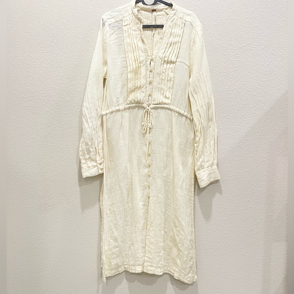 Pre-loved! FREE PEOPLE Cream 100% Linen High Slit Maxi Dress!